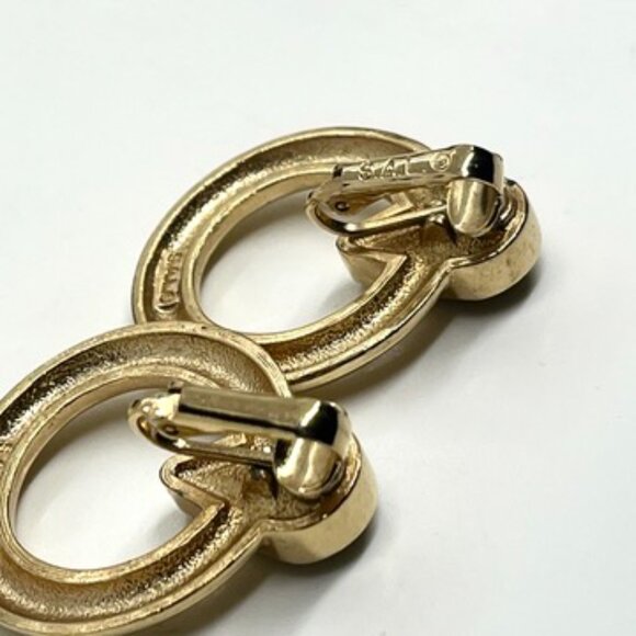 SAL VINTAGE SWAROVSKI GOLD TONE BLACK CRYSTAL EARRINGS MODERNIST CLIP ON CIRCLE - Picture 15 of 16